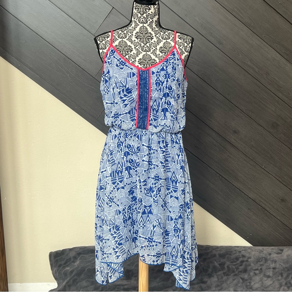 Maurices L Women's AOP Sheer Empire Waist Mini Dress Shark Point Y2K‎ Summer